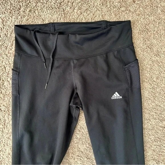 Adidas I Black AEROREADY Running Leggings I Size L I Cropped Mesh Zip Pockets - Picture 3 of 10